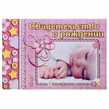 Свидетельство о рождении с полноцветной обложкой. Размер 13,5*19,5 (1251) Малыш, бант, фиолетовый