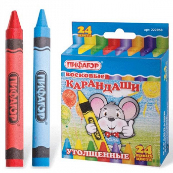 Восковые карандаши утолщенные ПИФАГОР 24 цв., 222968