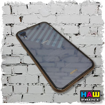 Задняя накладка REMAX для iPhone XR металл, стекло, глянцевая, золотая (RM-1672, Magnets)