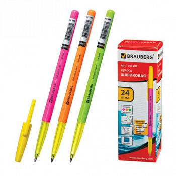 Ручка шариковая BRAUBERG Color, корпус ассорти, узел 1мм, линия письма 0,5мм, синяя, 141507