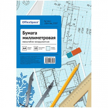 Бумага масштабно-координатная А4 10 л, голубая, в папке Спейс 10БМг4п_9707