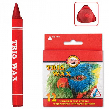 Восковые мелки KOH-I-NOOR "Trio Wax", 12 цв, трехгранные, картонная упаковка с европодвесом, 8272/12